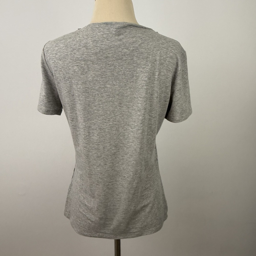 MAXMARA WEEKEND Gray TOP M Silver Beaded T-Shirt Polka Dot Ruffle Party Tissue - Picture 12 of 16